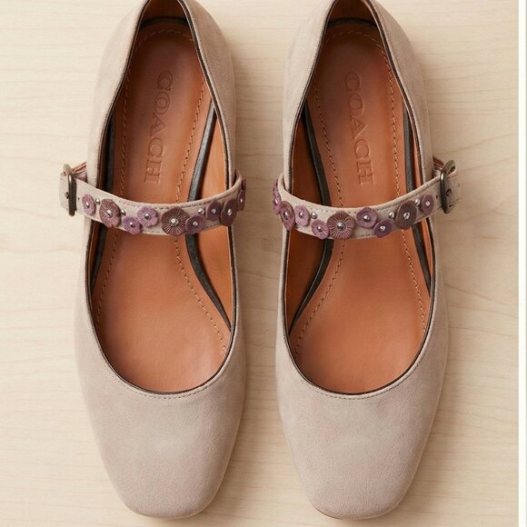 Coach Women's Cream Floral Strap Flats - Picture 1 of 3